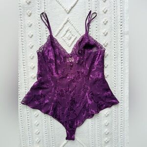 Vintage Victoria’s Secret Gold Label Purple Floral Satin Teddy Lingerie